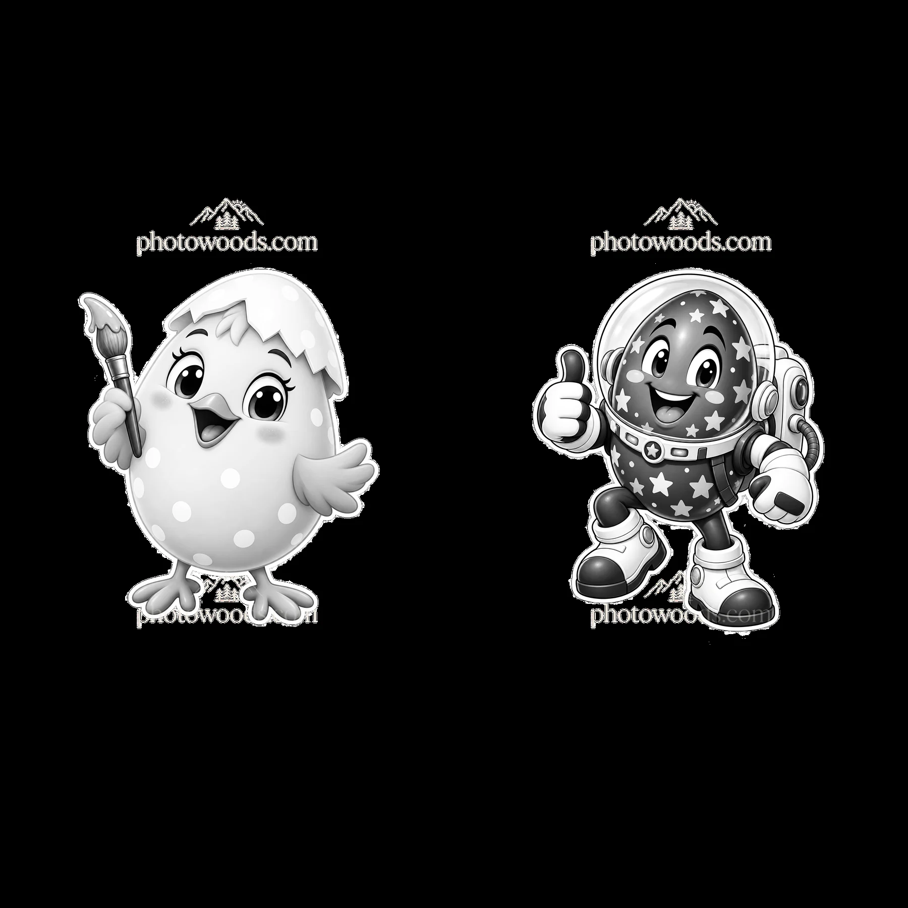 Easter characters with a chick and an astronaut egg - AI-generated stock image