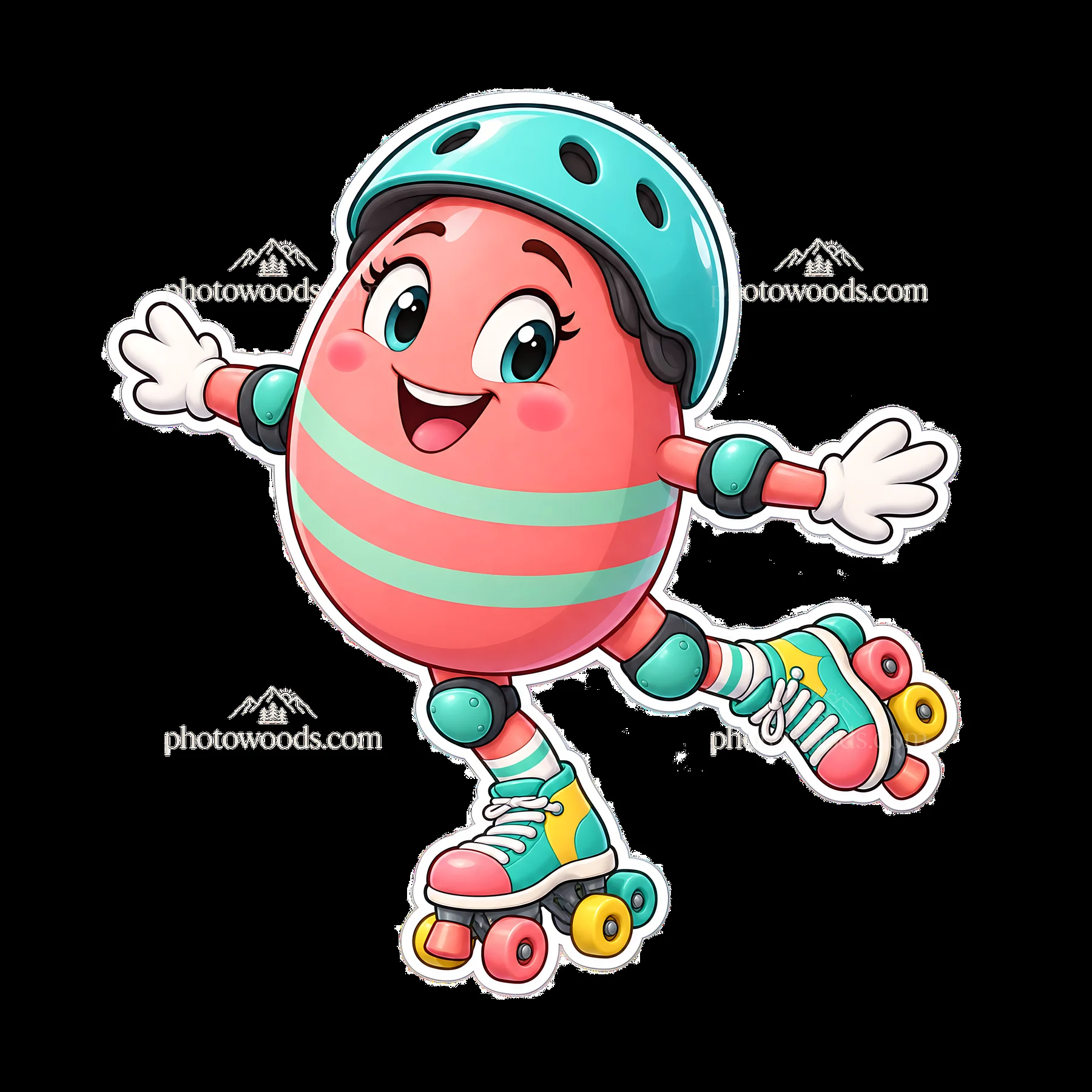 Easter egg character on roller skates with pink stripes and helmet - AI-generated stock image