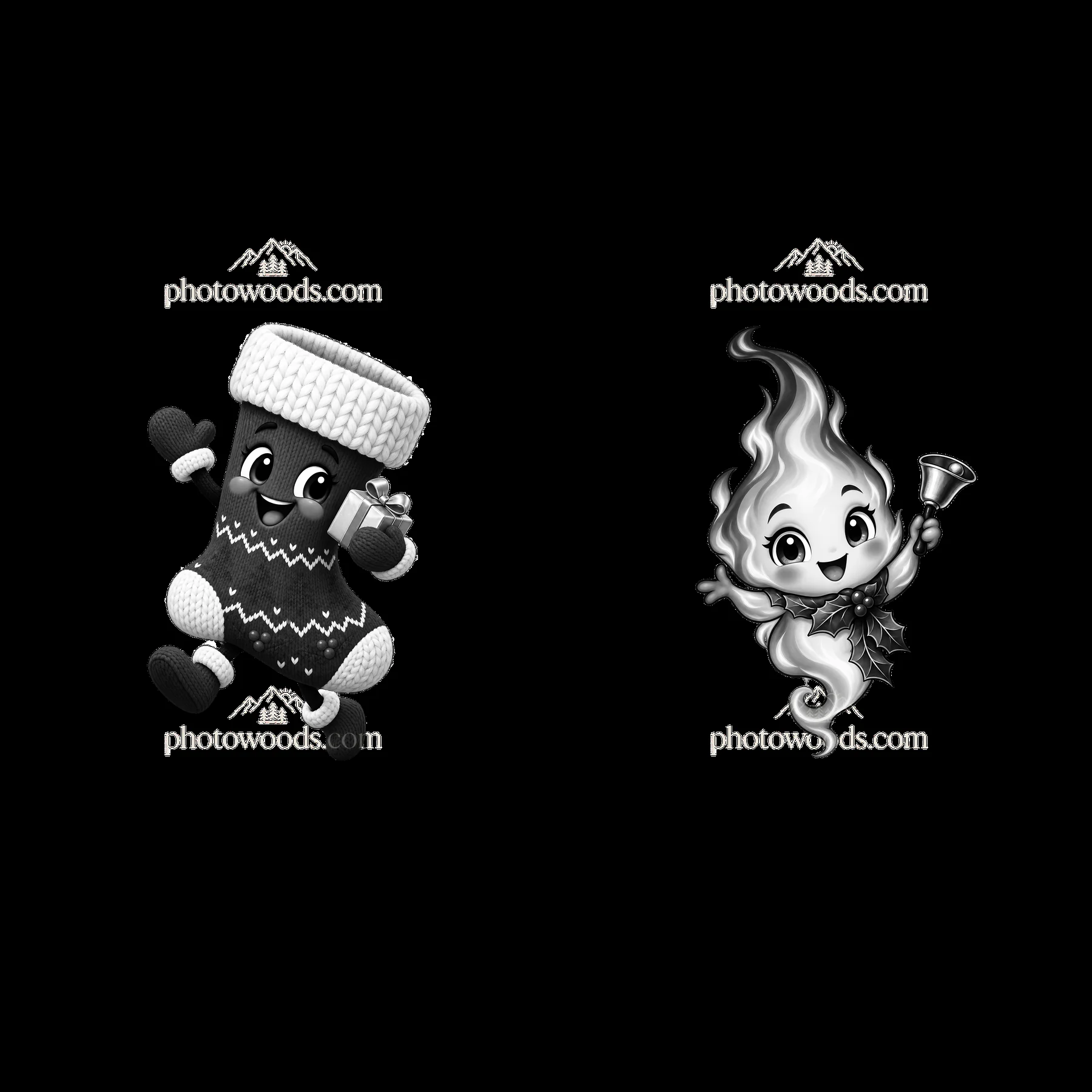 Cartoon sticker of cheerful fireplace character with gift and flame - AI-generated stock image