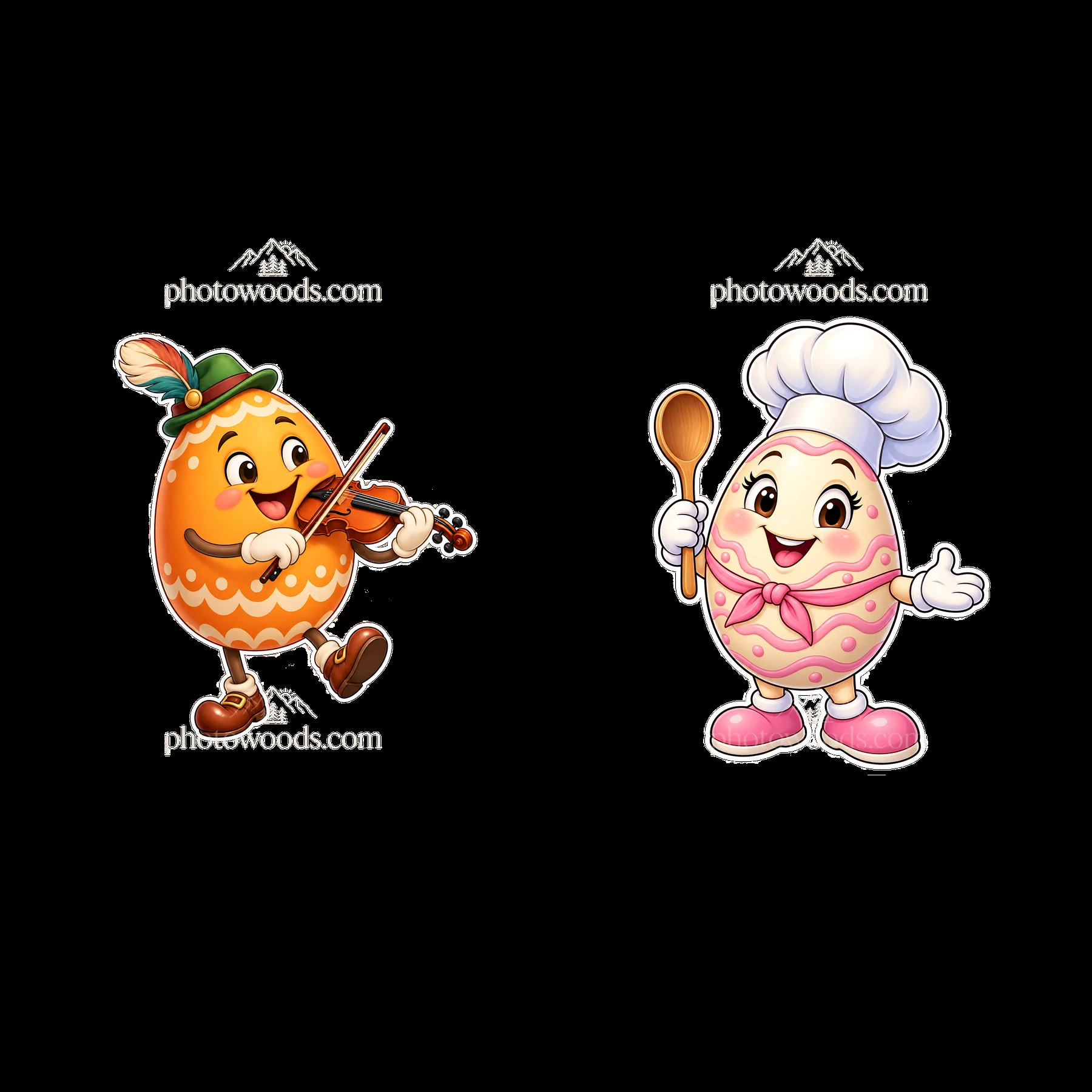 Easter egg characters playing music and cooking together - AI-generated stock image