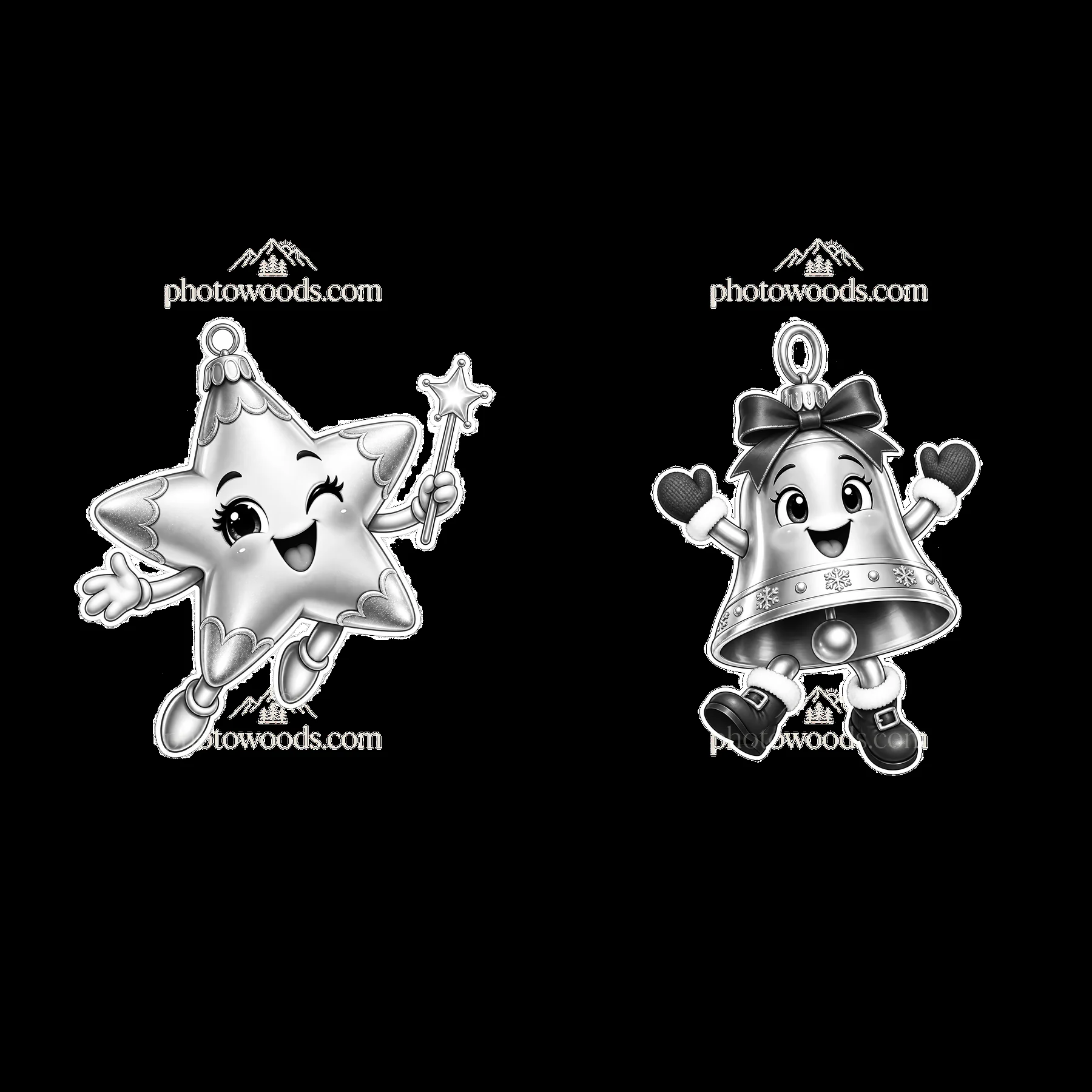 Star and bell cartoon ornaments for Christmas celebration - AI-generated stock image