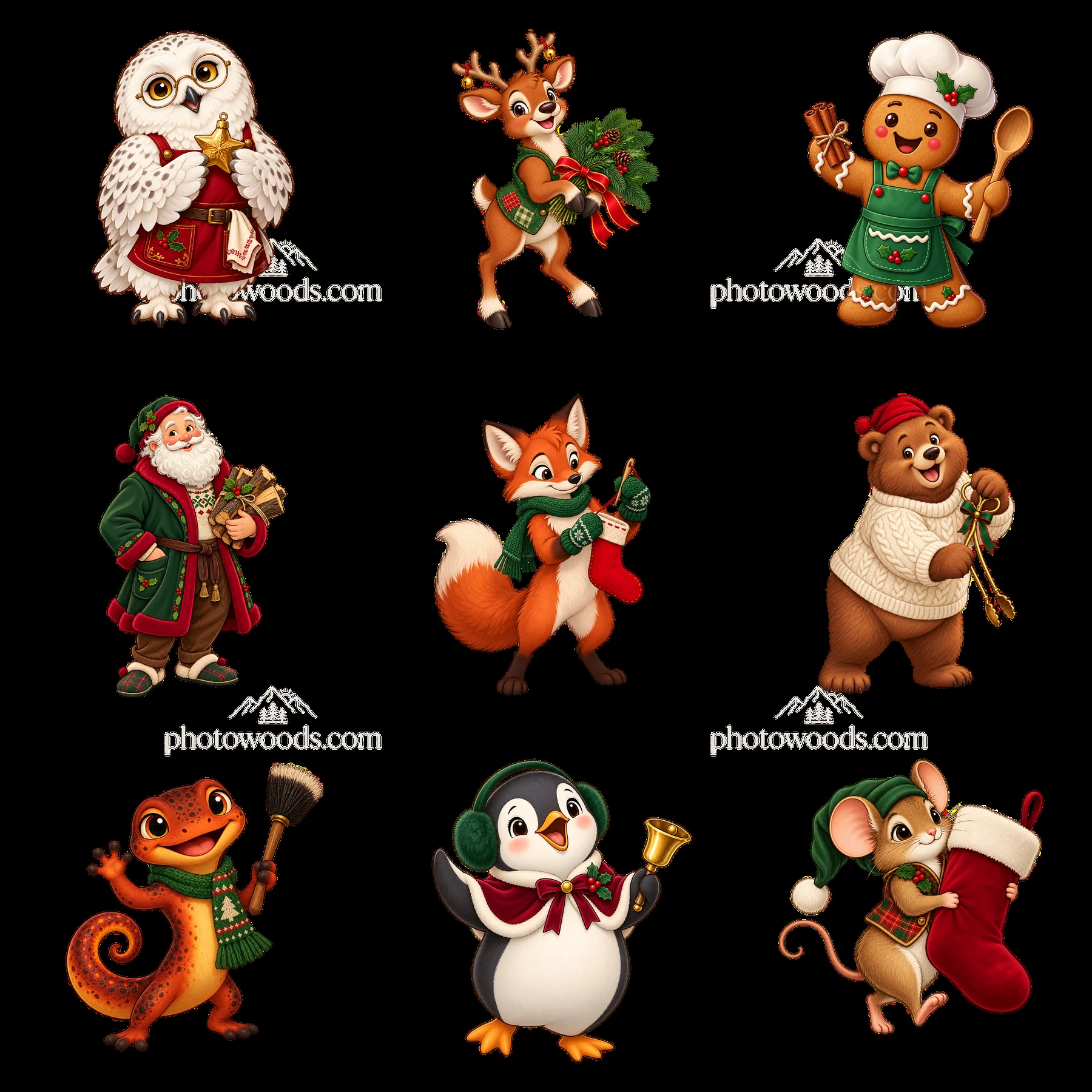 Christmas characters gathered around the fireplace for celebration - AI-generated stock image