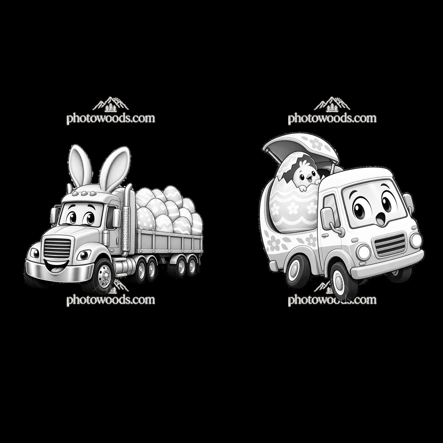 Easter truck with bunny ears and egg-filled cargo - AI-generated stock image