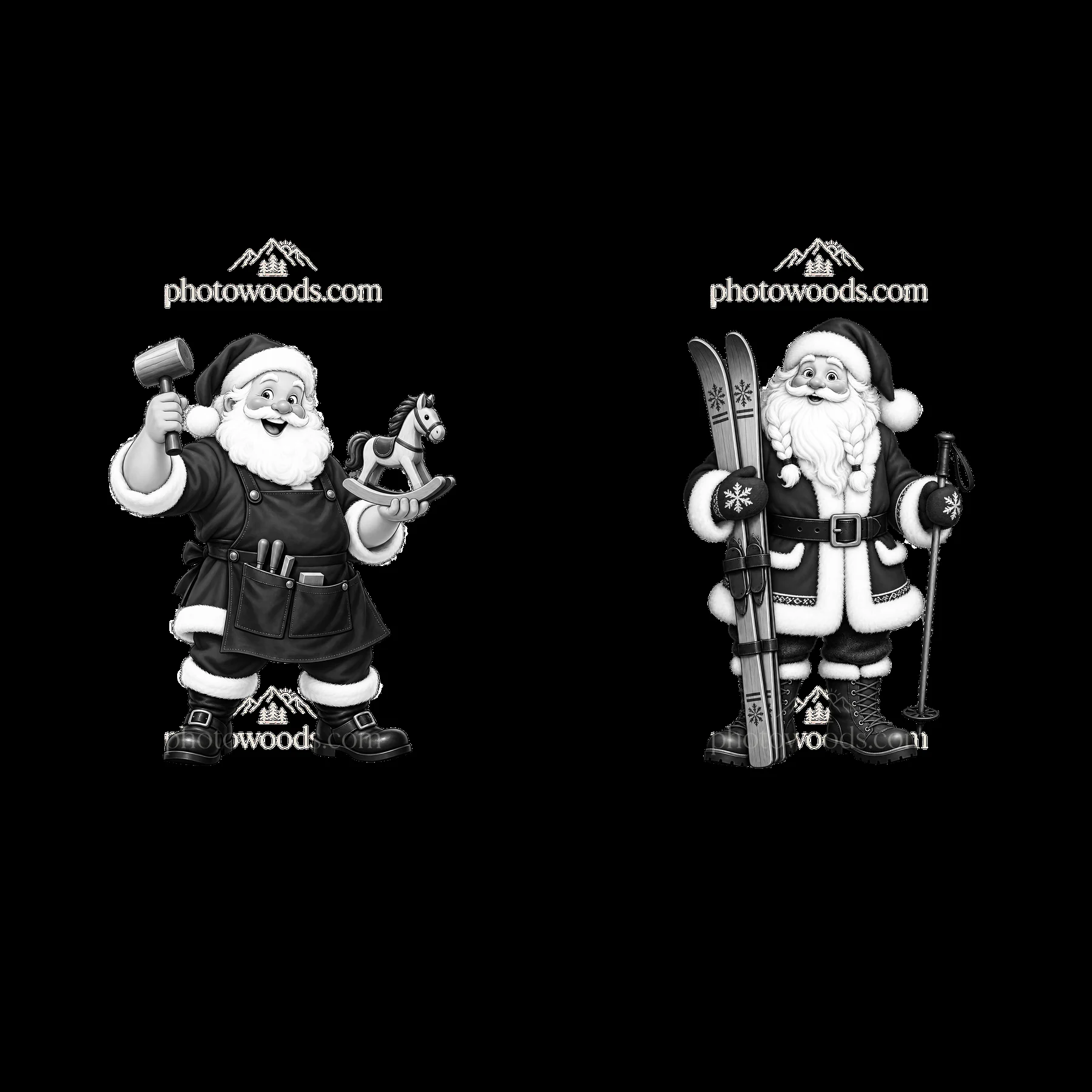 Santa Claus with toy horse and skiing gear sticker set - AI-generated stock image