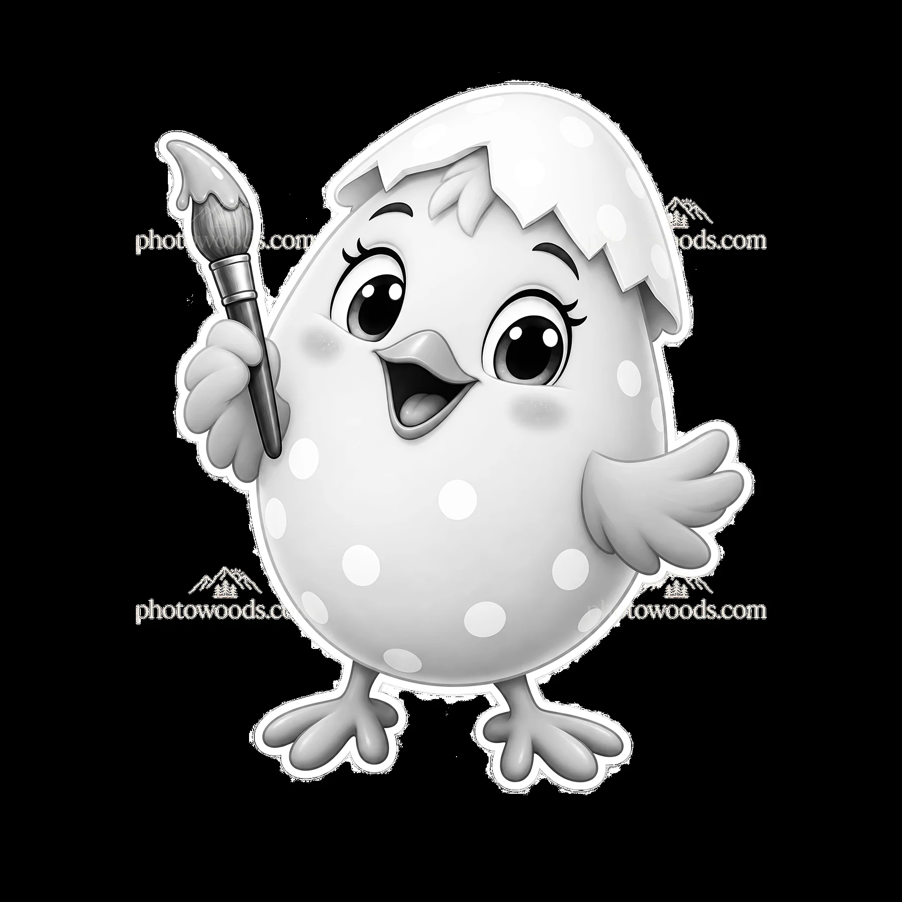 Chick holding a paintbrush with polka dot egg shell - AI-generated stock image