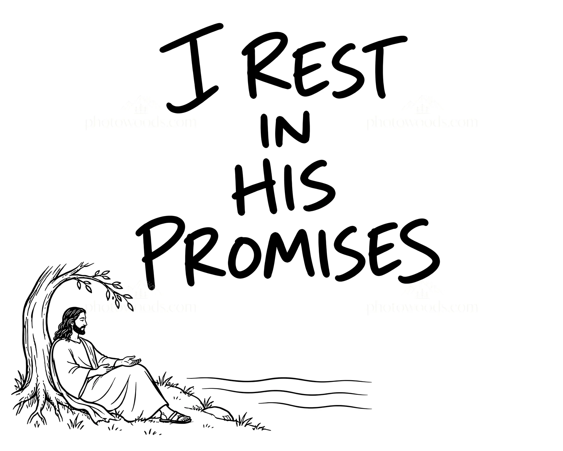Jesus Christ resting and reflecting by the riverside - AI-generated stock image