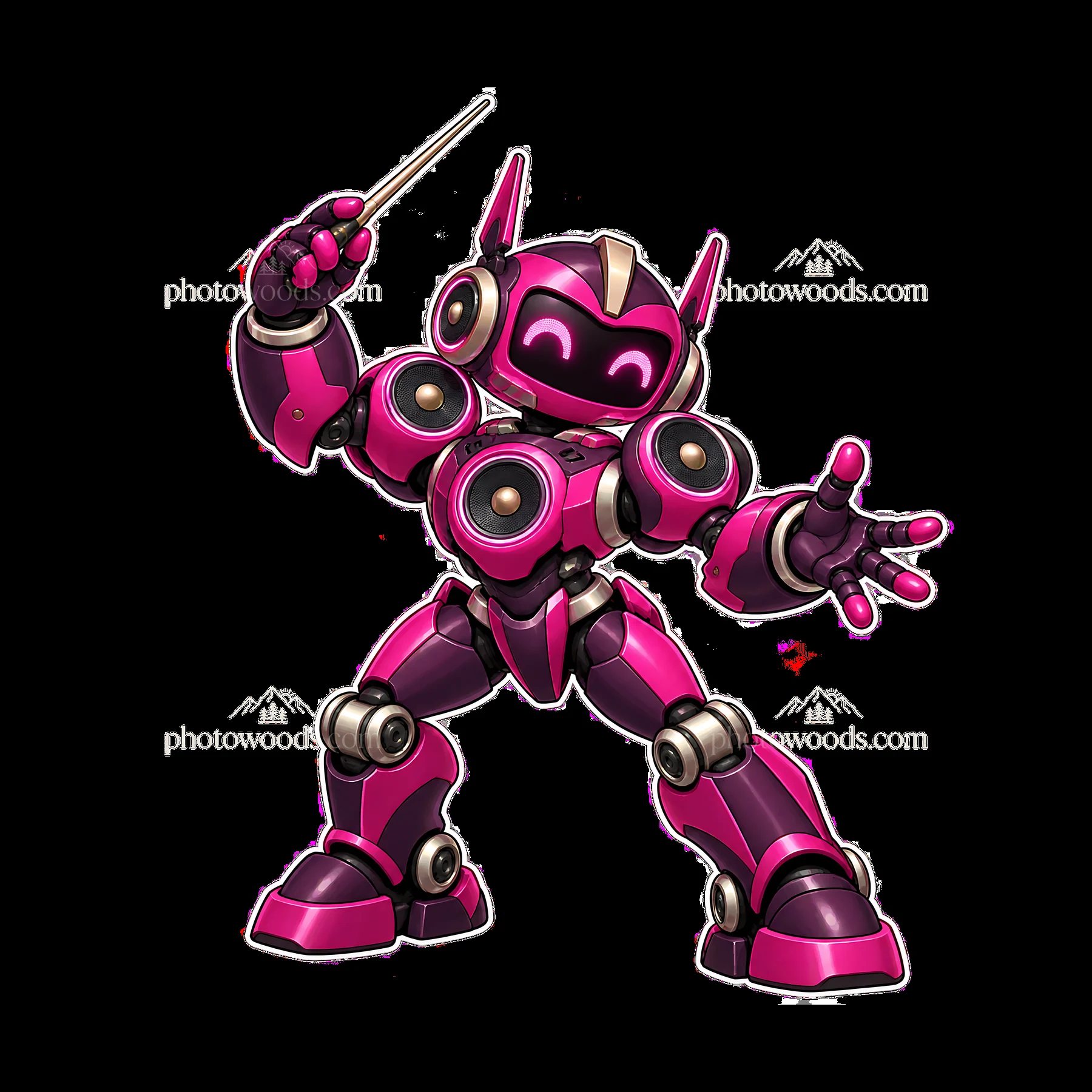 Colorful mech robot conducting with a baton - AI-generated stock image