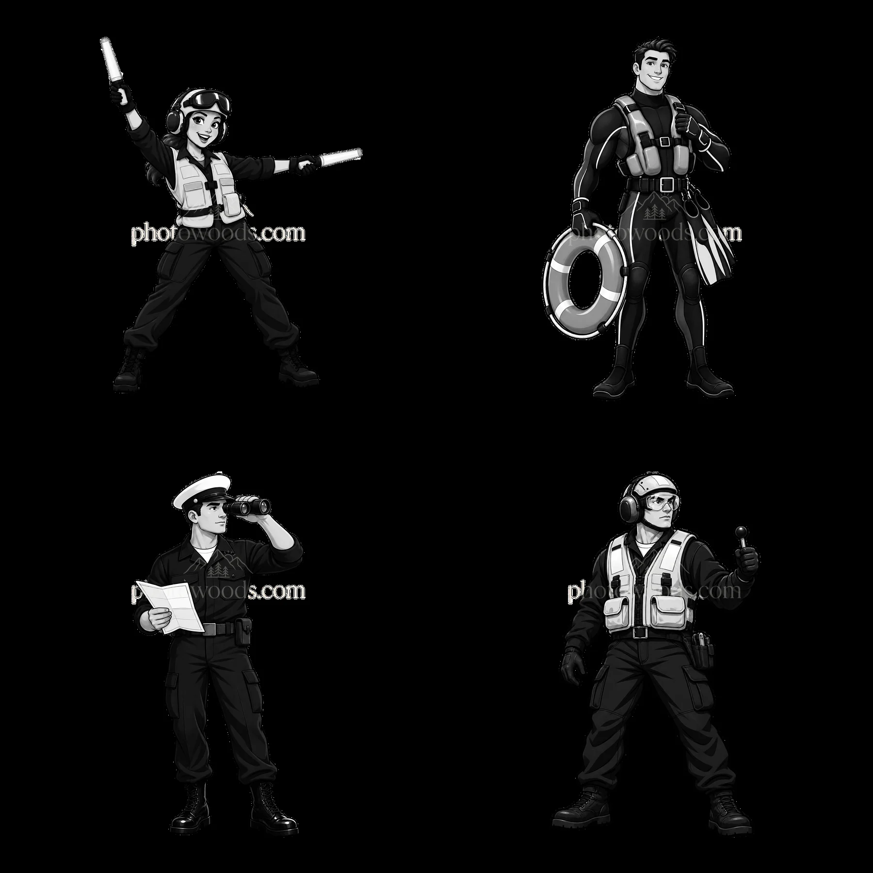 Aircraft carrier crew members in action on deck - AI-generated stock image