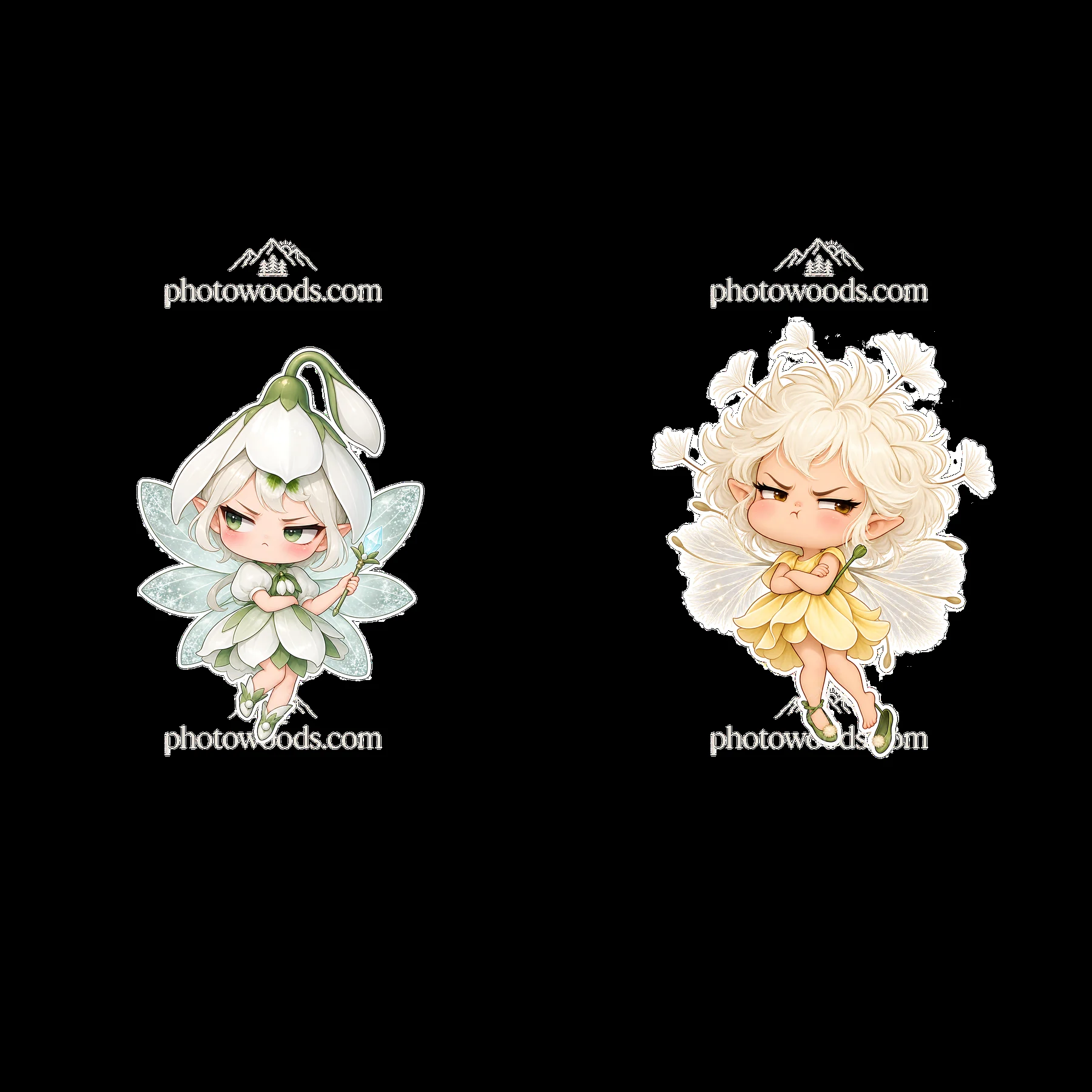 Kawaii grumpy fairy stickers with unique expressions - AI-generated stock image