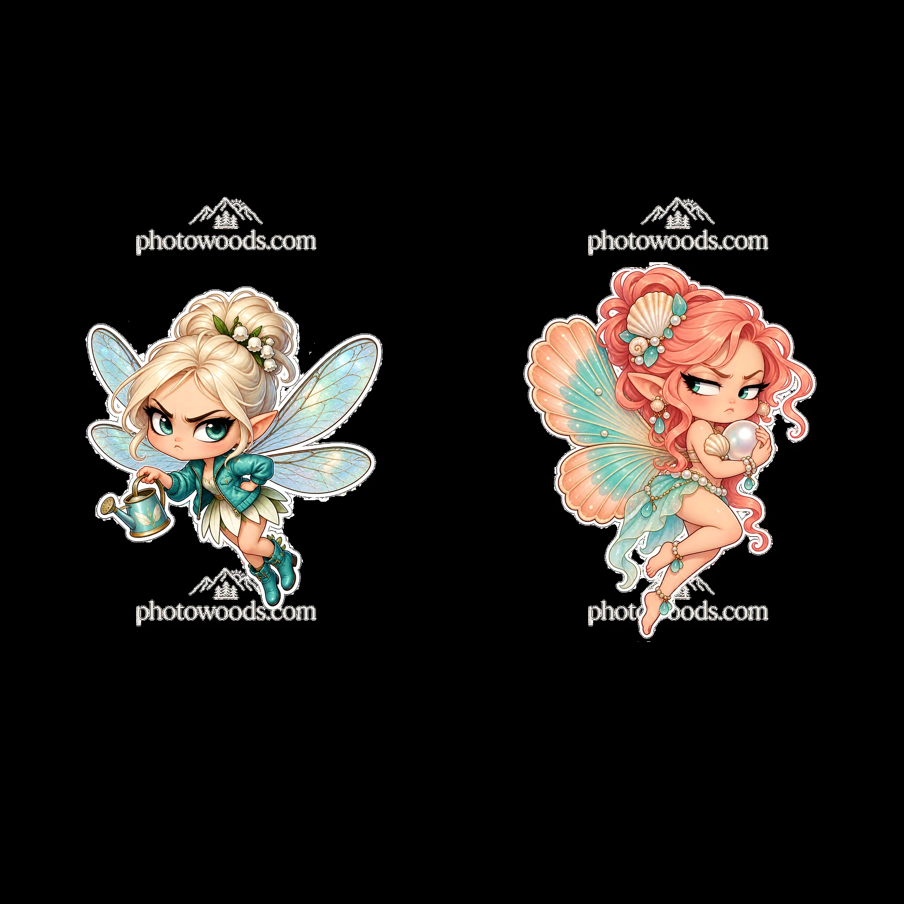 Two cartoon fairies display differing attitudes - AI-generated stock image