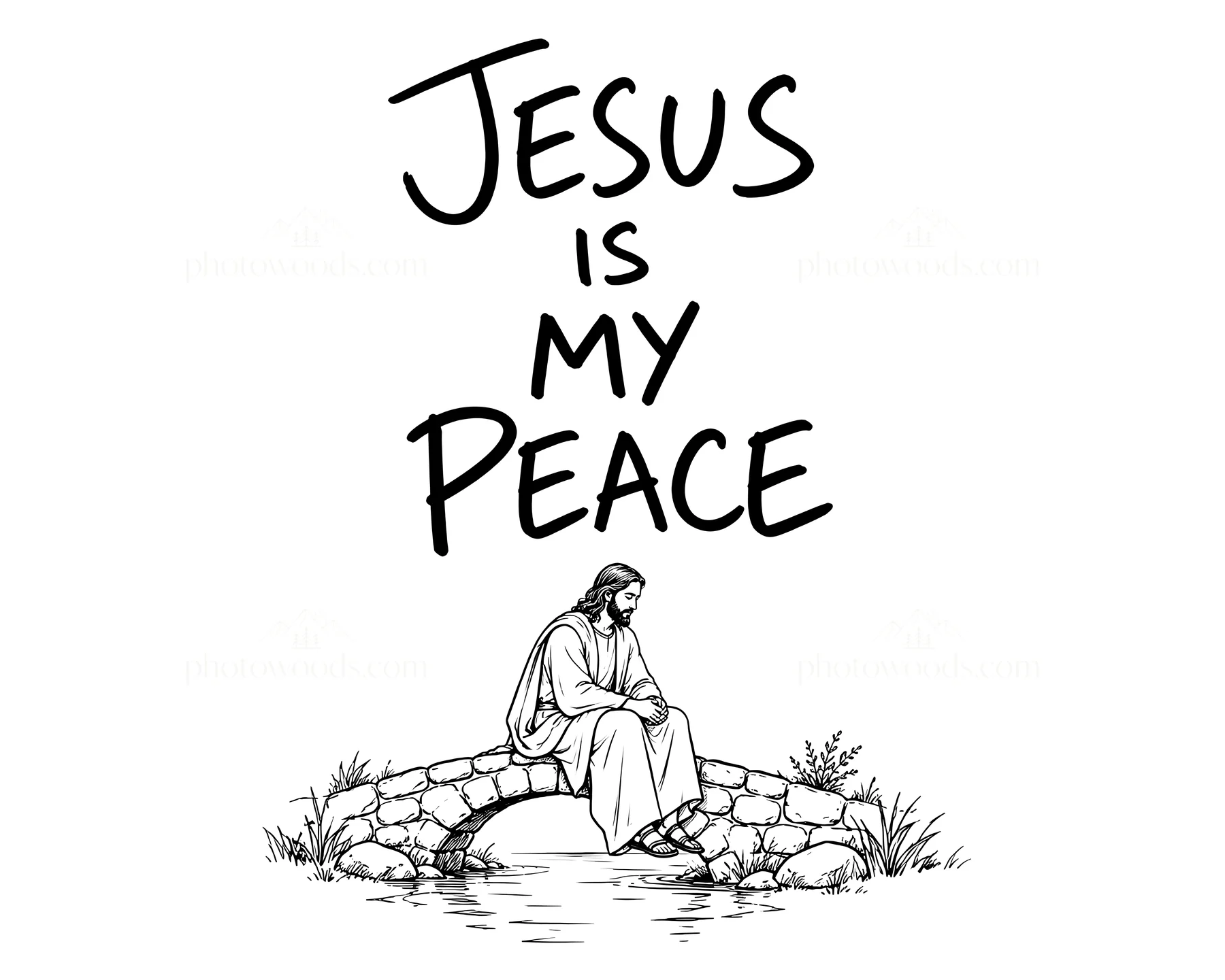 Jesus Christ sitting on a bridge, sharing peace - AI-generated stock image