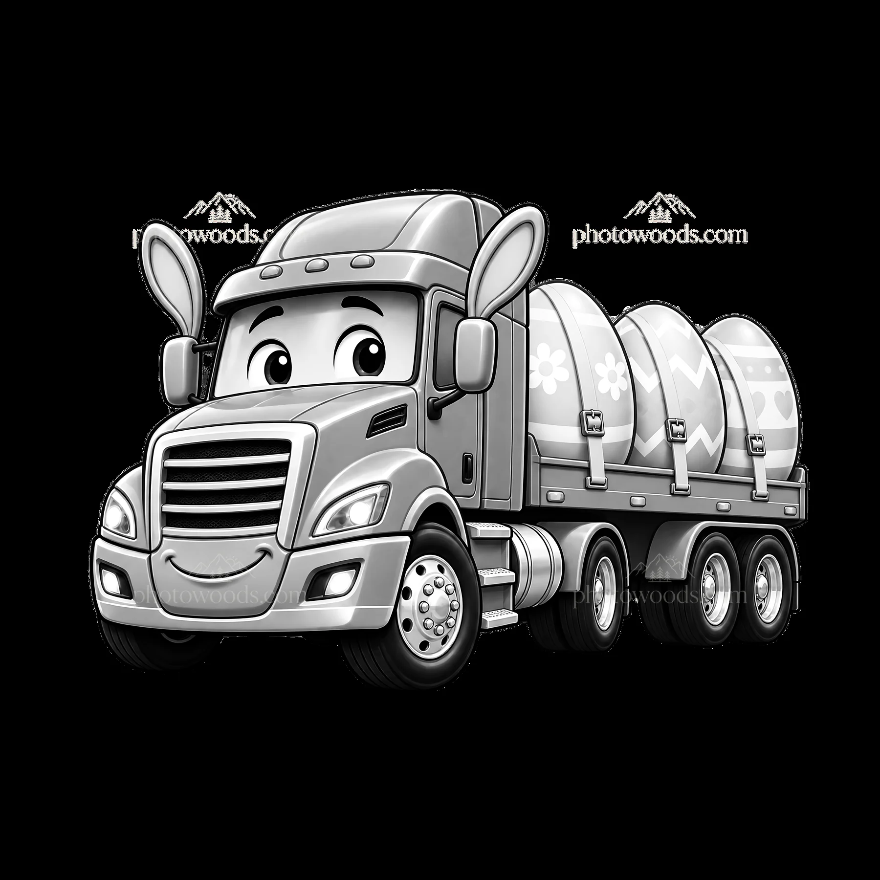 Easter truck delivering decorated eggs with bunny ears - AI-generated stock image