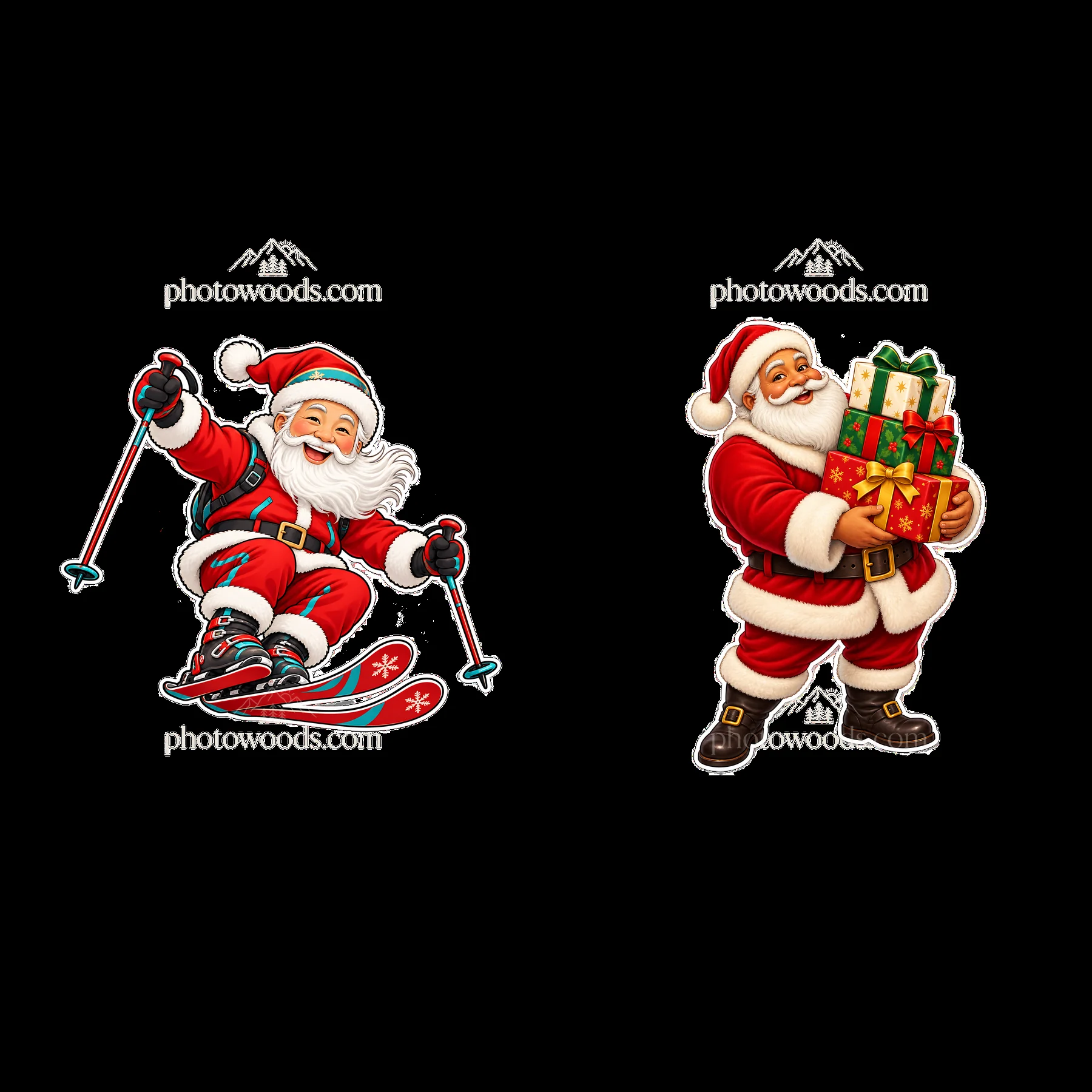 Santa Claus skiing and carrying gifts in festive holiday spirit - AI-generated stock image