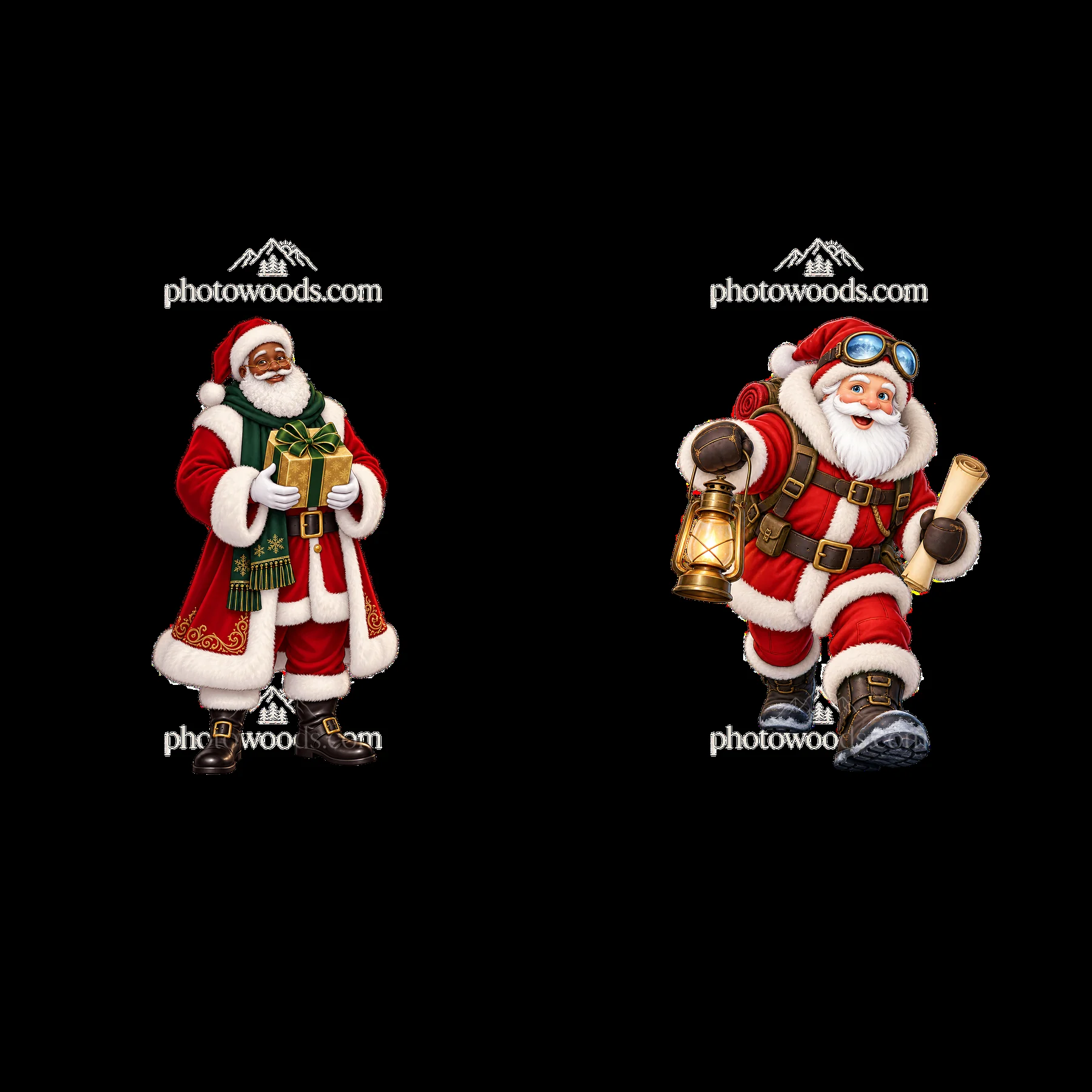 Santa Claus with gifts and lantern in festive attire - AI-generated stock image