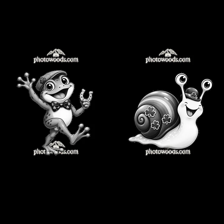 Happy frog and lucky snail celebrating St. Patrick's Day - AI-generated stock image