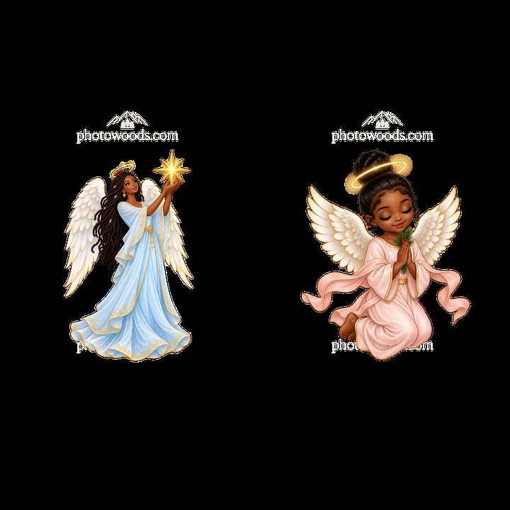 Cartoon Christmas angels holding a star and praying - AI-generated stock image