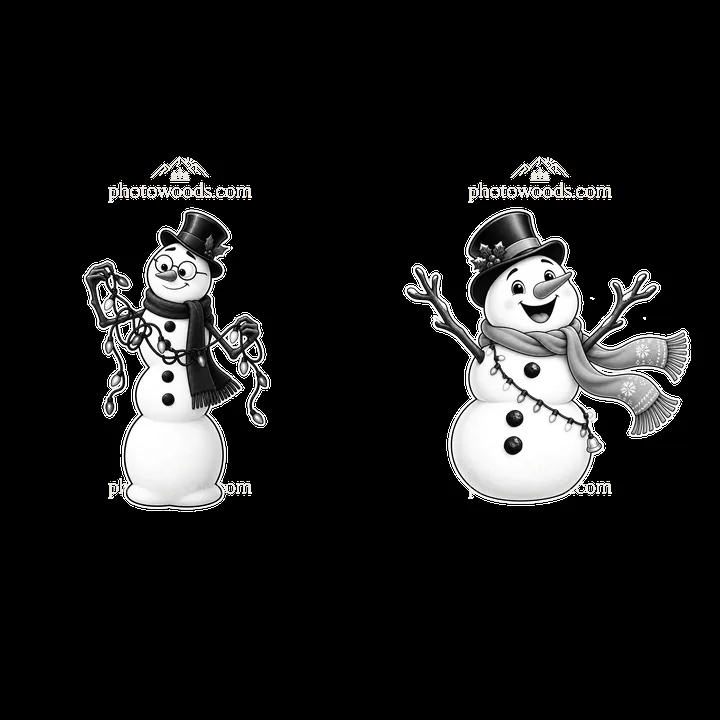 Snowman with string lights and accessories in a playful pose - AI-generated stock image