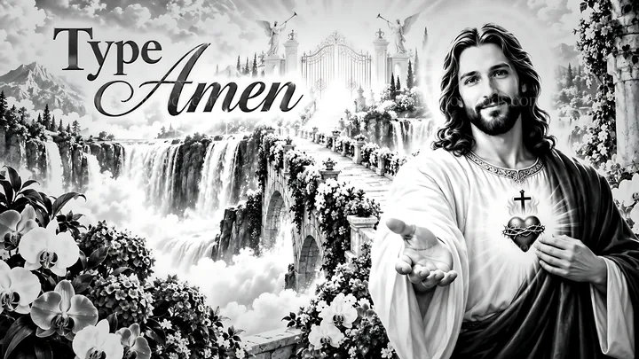 Waterfall of Grace with Jesus reaching out - AI-generated stock image