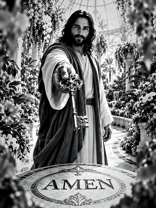 Key holder in orchid conservatory - AI-generated stock image