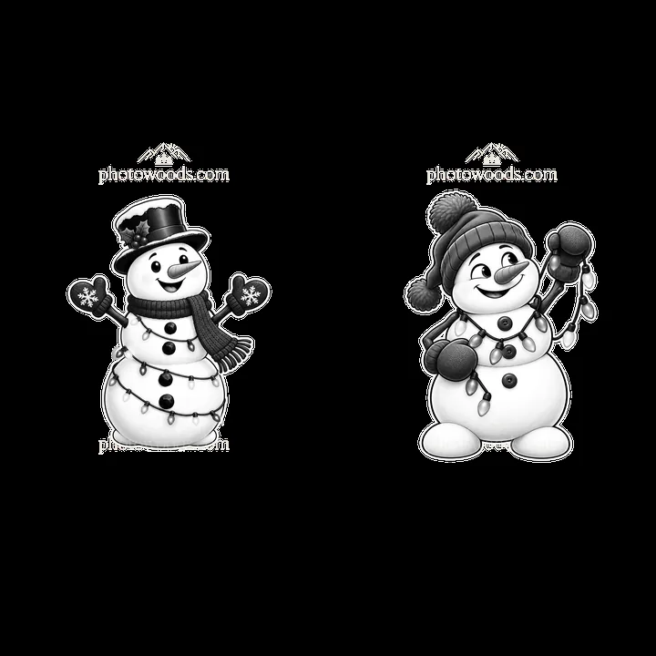 Snowmen holding string lights in festive poses - AI-generated stock image