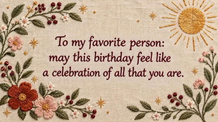 Floral Birthday Greeting on Textured Linen - AI-generated stock image