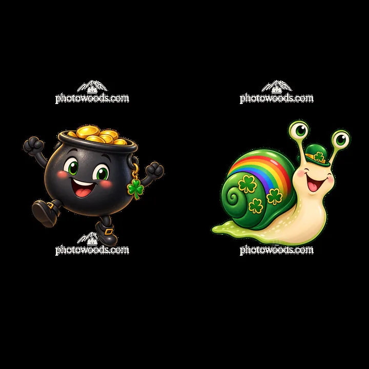 Pot of gold and cheerful snail for St. Patrick's Day - AI-generated stock image