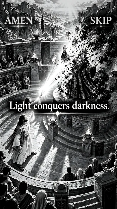 Jesus Christ casts light on darkness in a sacred gathering - AI-generated stock image