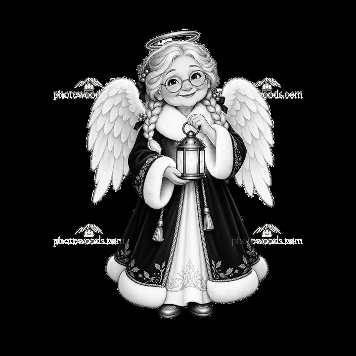 Christmas angel holding a lantern with wings and glasses - AI-generated stock image