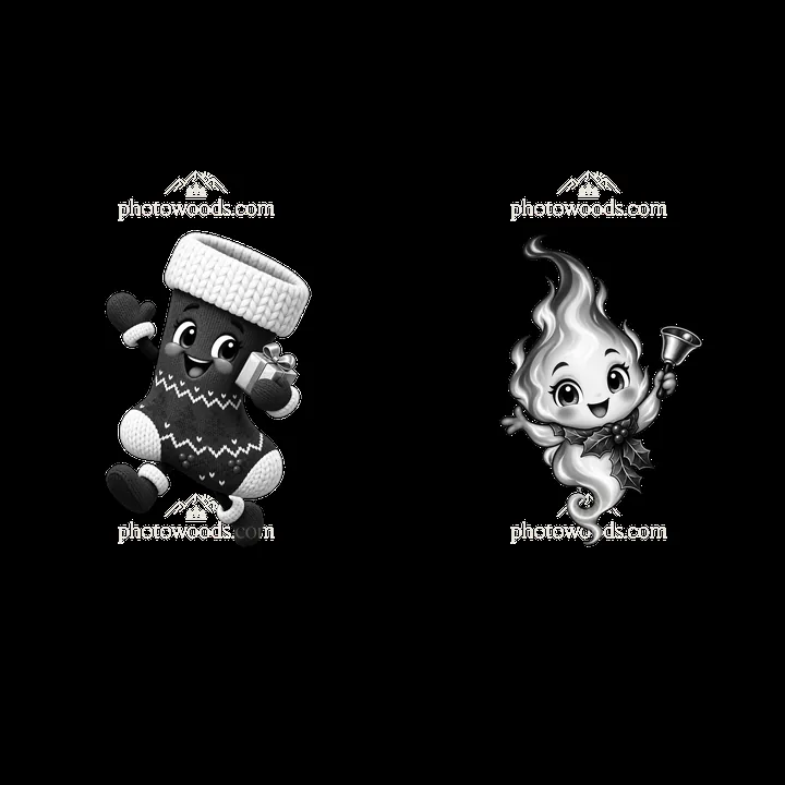 Cartoon sticker of cheerful fireplace character with gift and flame - AI-generated stock image