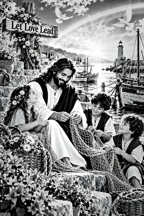 Kindness at the harbor with people sharing moments - AI-generated stock image