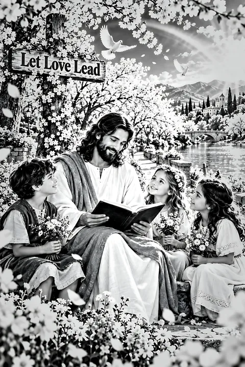 Faith beneath the Cherry Blossoms - AI-generated stock image