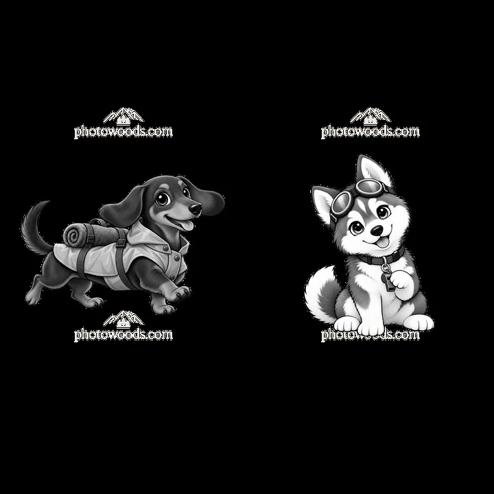 Cute cartoon dogs having fun together in a playful pose - AI-generated stock image