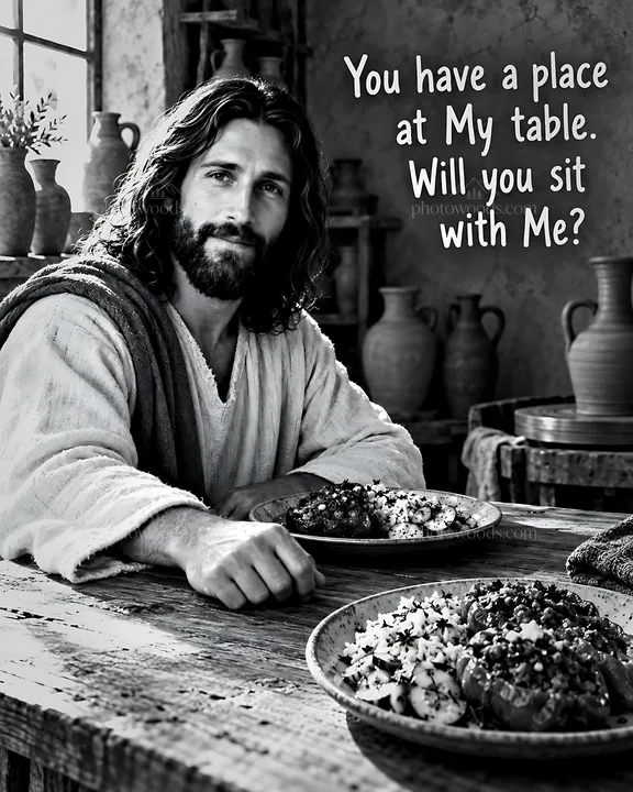 Dinner in the Potter's Workshop invites you to share a meal - AI-generated stock image