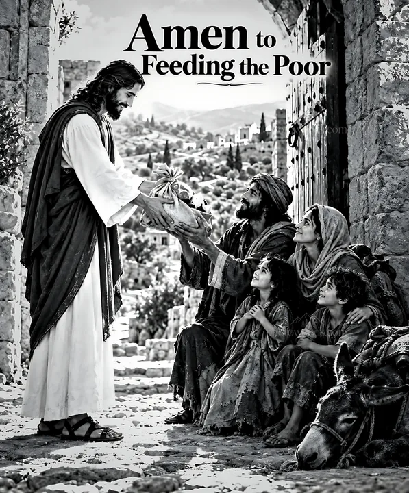 Helping at the village gate - AI-generated stock image