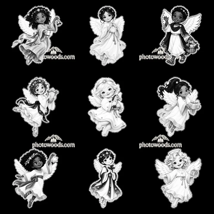 Christ Child figures with gifts and celebration in black and white - AI-generated stock image