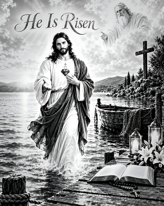 Resurrection by the sea - AI-generated stock image