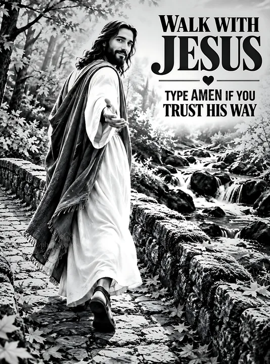 Walk with Jesus along the path of faith - AI-generated stock image