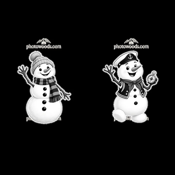 Snowman with hat and scarf and snowman in sailor outfit - AI-generated stock image