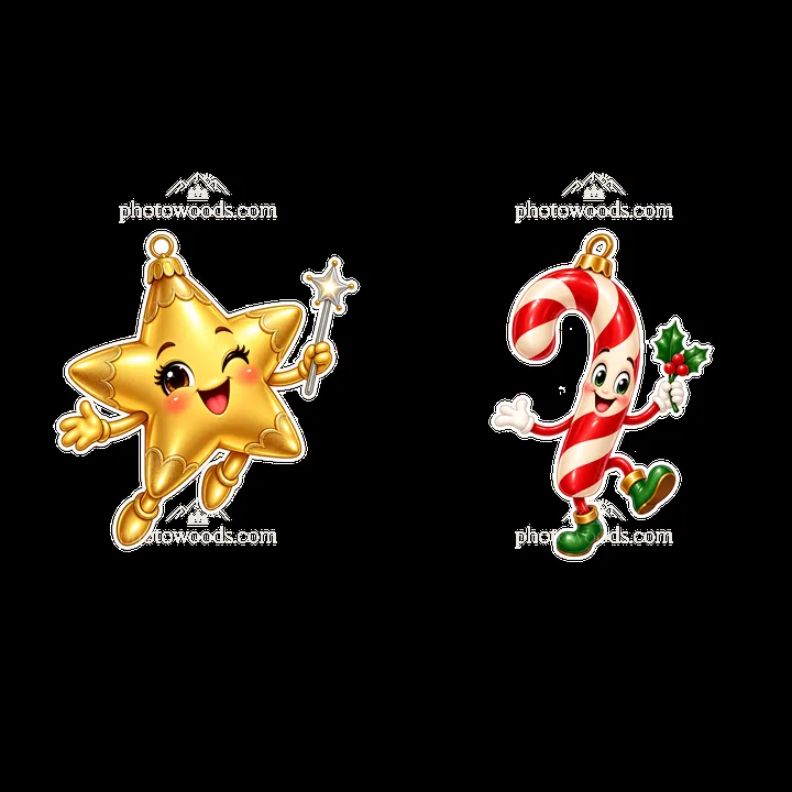 Star and candy cane cartoon ornaments celebrating Christmas - AI-generated stock image