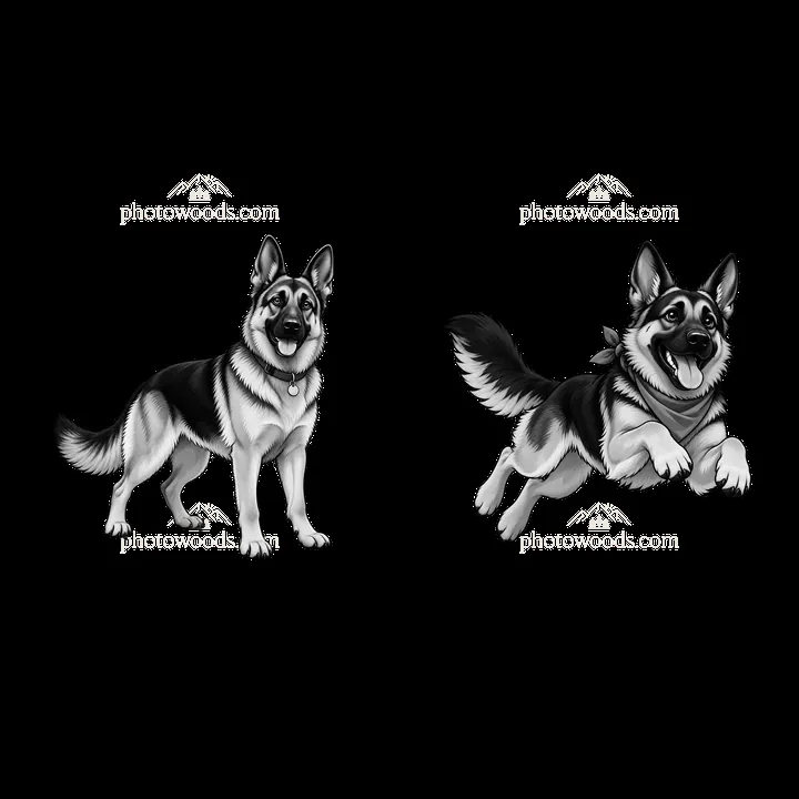 Pair of cartoon German Shepherd dogs in playful poses - AI-generated stock image