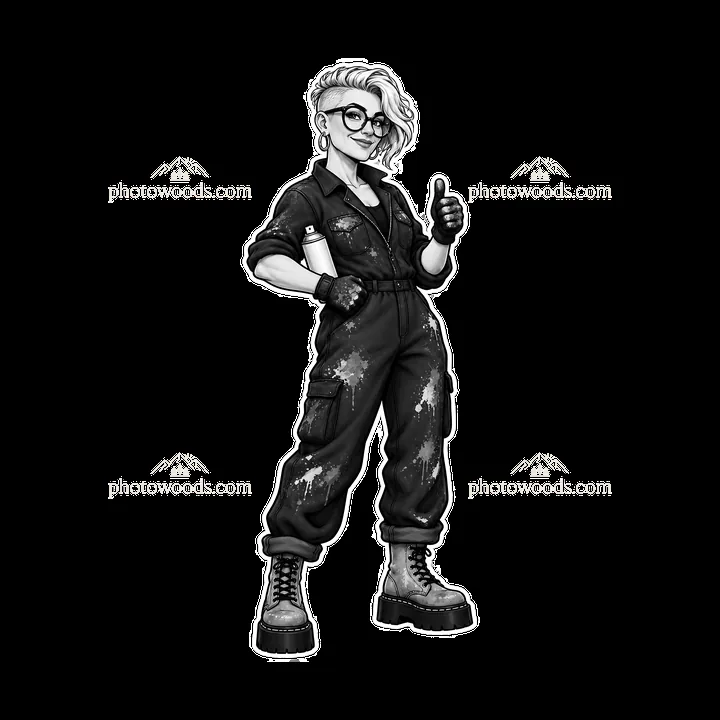 Graffiti sprayer in overalls giving a thumbs-up gesture - AI-generated stock image