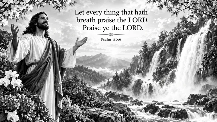 Jesus Christ welcoming praise in a natural setting - AI-generated stock image