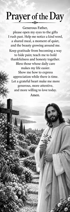 Jesus Christ guiding a person in prayer and gratitude - AI-generated stock image