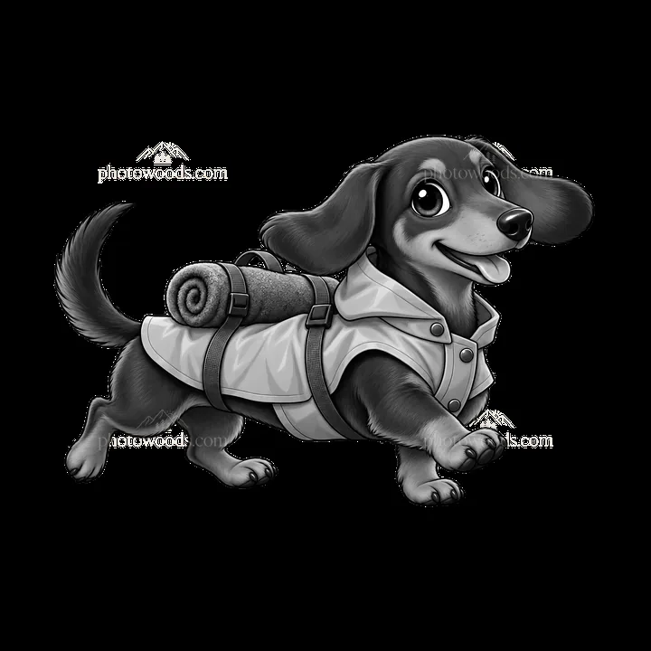 Cute cartoon dog with backpack walking happily - AI-generated stock image