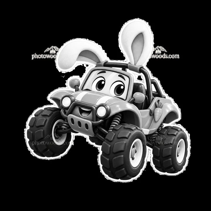 Easter bunny car with big ears driving on off-road tires - AI-generated stock image