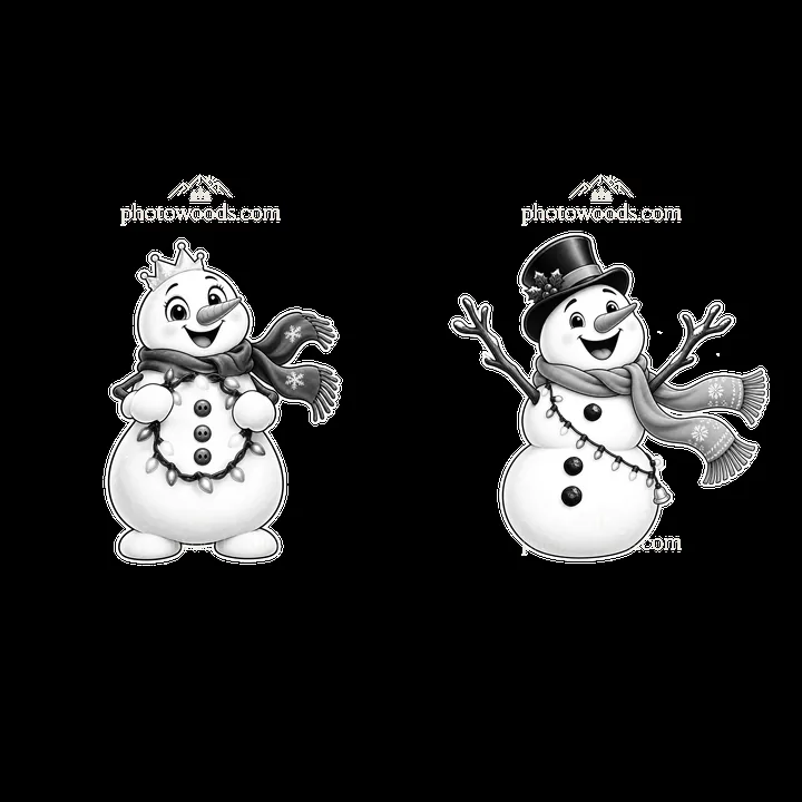 Snowmen with string lights and winter accessories in a pair - AI-generated stock image