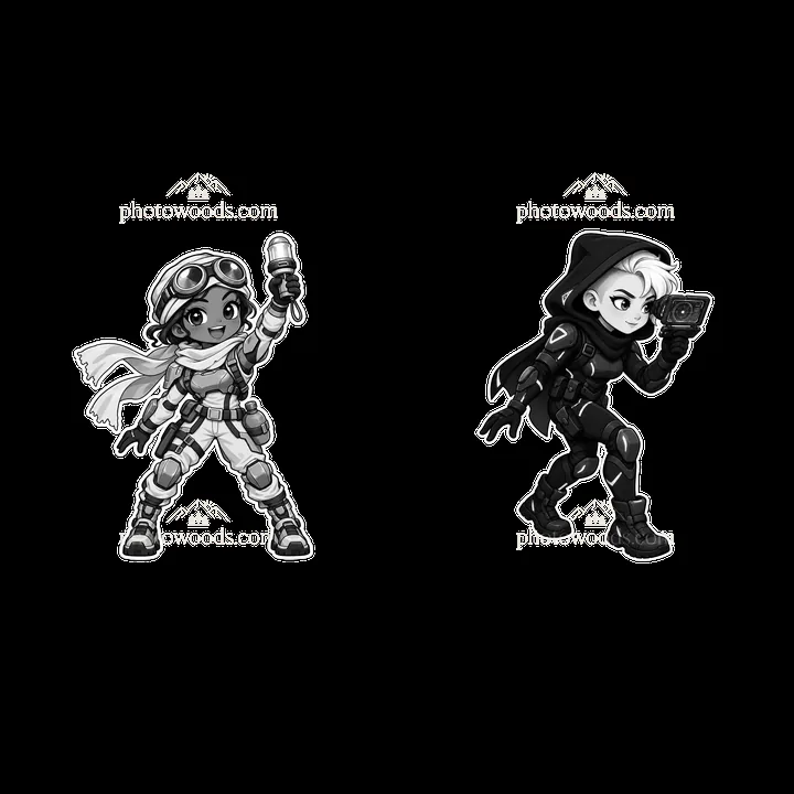 Kawaii futuristic super-soldiers in dynamic action poses - AI-generated stock image