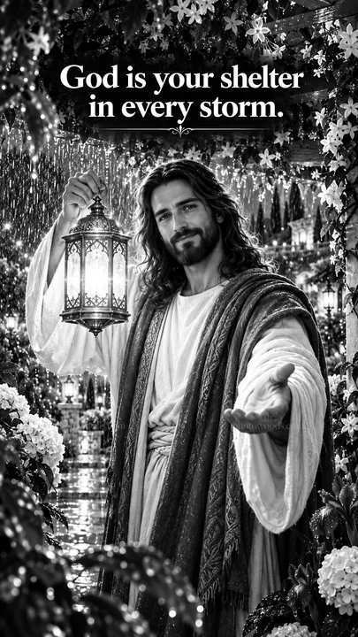 Jesus Christ comforting the viewer in a garden setting - AI-generated stock image