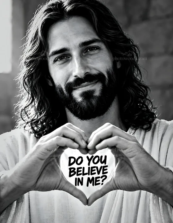 Man with long hair and beard making a heart shape with hands - AI-generated stock image