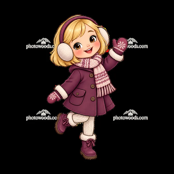 Blond child wearing winter coat and scarf with gloves in snow - AI-generated stock image
